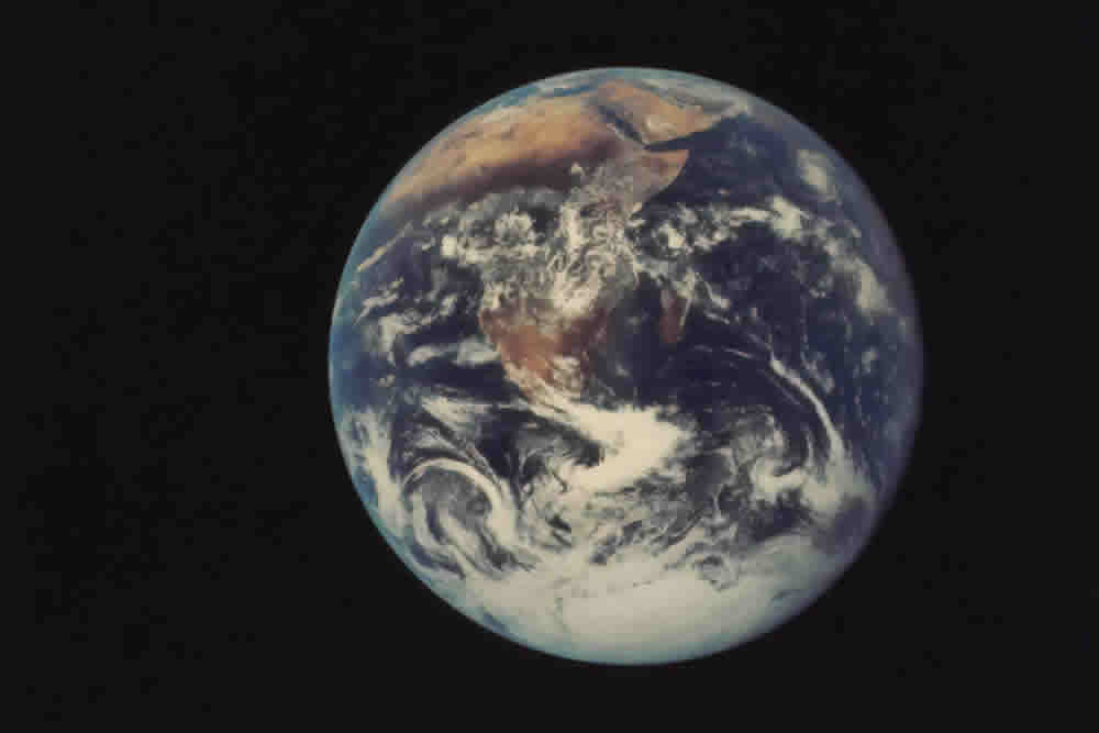 A view of Earth from space, highlighting the continents and oceans.