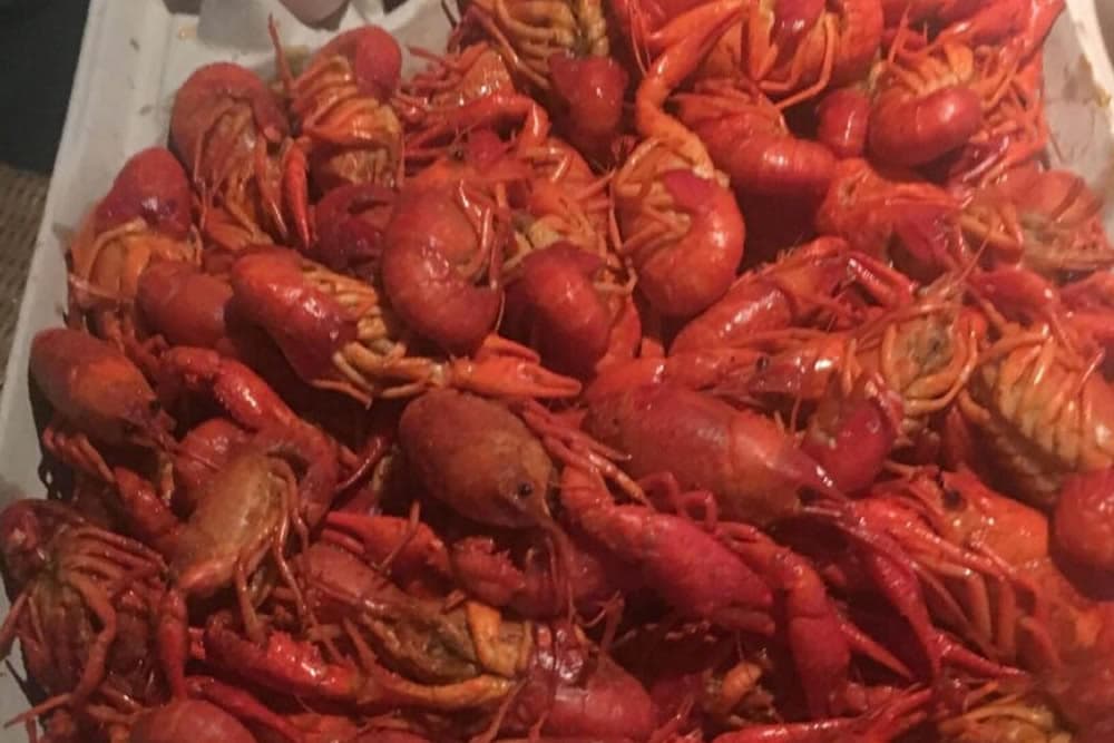 A pile of freshly cooked red crawfish.