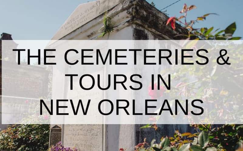 Text overlay reading "The Cemeteries & Tours in New Orleans" on a background featuring a cemetery monument and flowers. Text overlay reading "The Cemeteries & Tours in New Orleans" on a background featuring a cemetery monument and flowers.